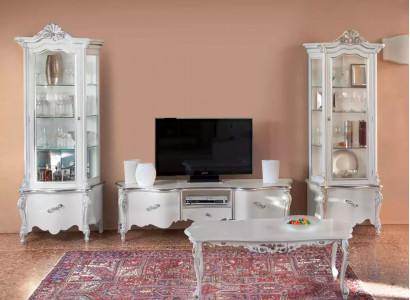 White living room set TV-stand coffee table 2x display cabinet luxury wooden furniture